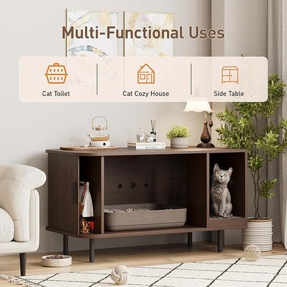 Cat Litter Box Enclosure with Cat Scratch Pad, Sliding Door, 37.4" Litter Box - Image 6
