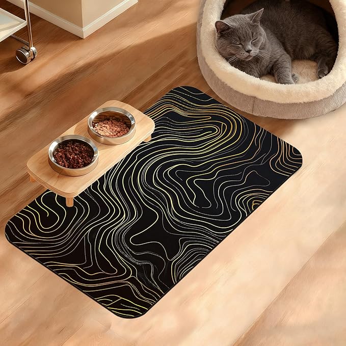 Dog Bowl Mat, Abstract Map Pet Feeding Mat by Unknown