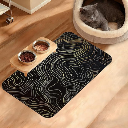 Dog Bowl Mat, Abstract Map Pet Feeding Mat by Unknown