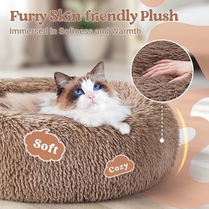 rabbitgoo Cat Beds for Indoor, 20 inches Machine Washable, Fluffy Round Pet Bed - Image 2