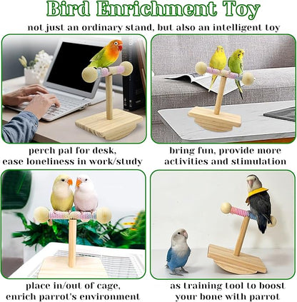 Natural Wood Bird Perch Stand Training, Intelligence Puzzle Enrichment Toys - Image 5