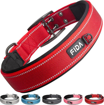 Fida Heavy Duty Dog Collar 1.5” Width, Ultra Soft Neoprene Padded, Adjustable by Fida