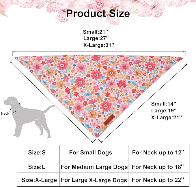 ADOGGYGO Floral Dog Bandana 2 Pack, Reversible Pink Daisy Puppy Scarf Bib - Image 4
