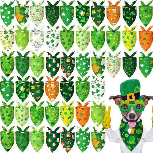 Abbylike 50 Pcs St Patrick's Day Dog Bandanas Bulk Green Shamrocks Bandanas by Abbylike