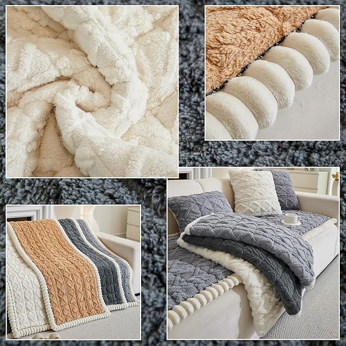 Couch Cover for Dogs Fuzzy Sofa Covers for Pet, Geometric Jacquard Coral - Image 5