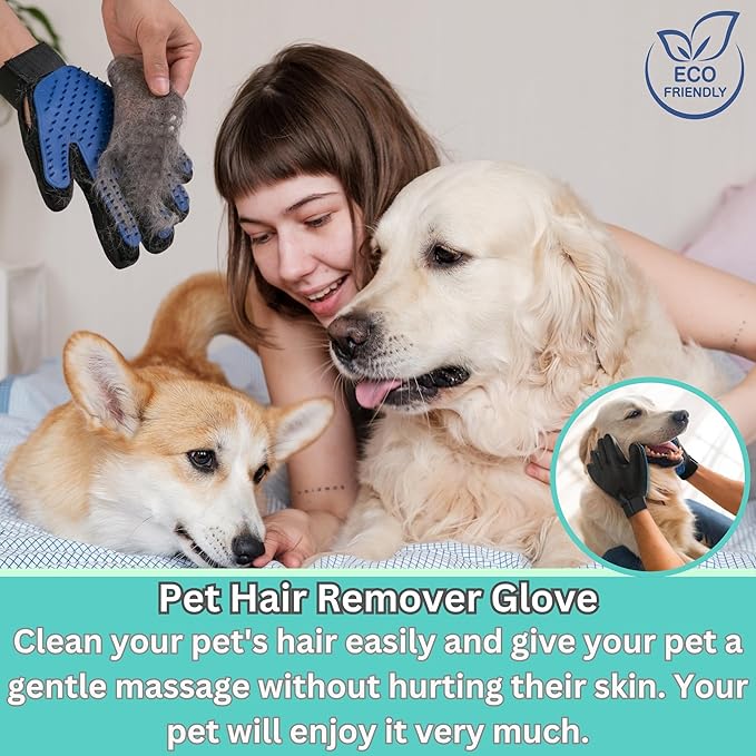 Pet Hair Remover Gloves – Blue, Reusable Grooming Gloves - Image 6
