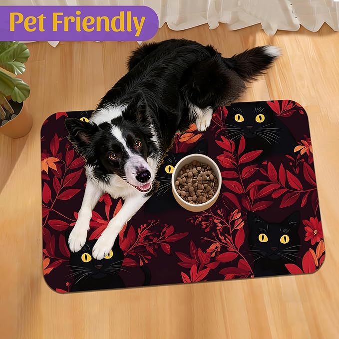 Black Cat Forest Pet Feeding Mat, Fast-Dry Absorbent Dog and Cat Bowl Mat - Image 7