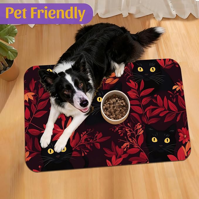 Black Cat Forest Pet Feeding Mat, Fast-Dry Absorbent Dog and Cat Bowl Mat - Image 7