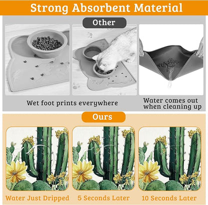 Tropical Cactuses Feeding Mat, Blooming Succulents Absorbent Quick-Dry Cat Dog - Image 3