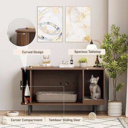 Cat Litter Box Enclosure with Cat Scratch Pad, Sliding Door, 37.4" Litter Box - Image 3
