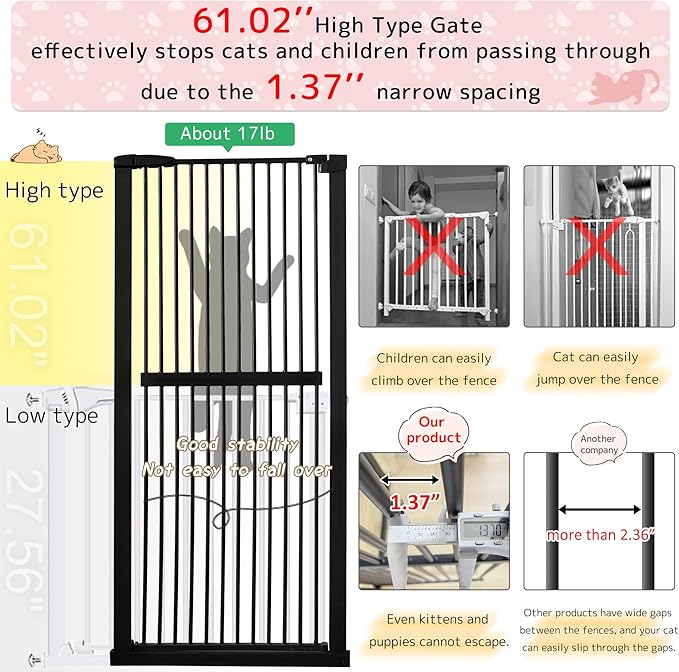 Lumizone Extra Tall Cat Gate 61.02" High Pressure Mounted Extra Wide - Image 4