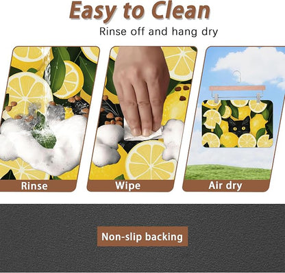 Black Cat Funny Dog Food Mat for Floors, Lemon Absorbent Pet Food and Water - Image 4