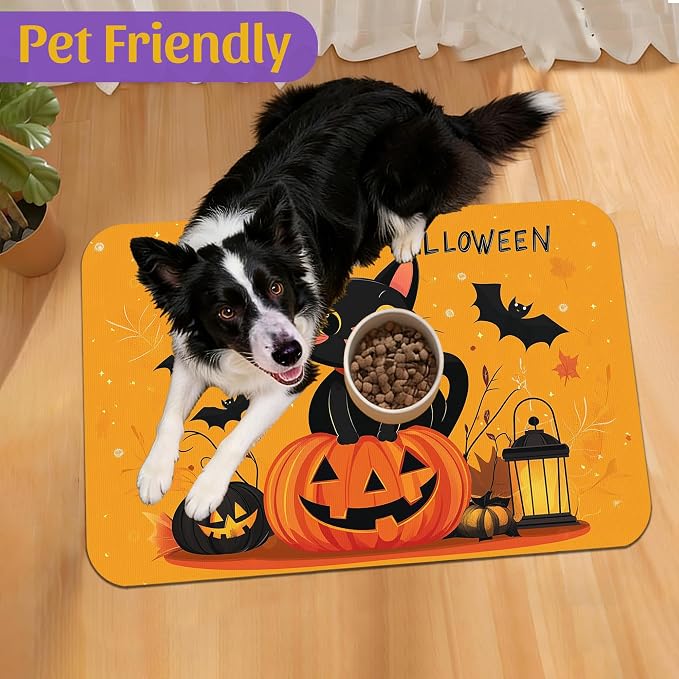 Halloween Cat Pet Feeding Mat, Absorbent Dog Bowl Pad, Quick Dry - Image 7
