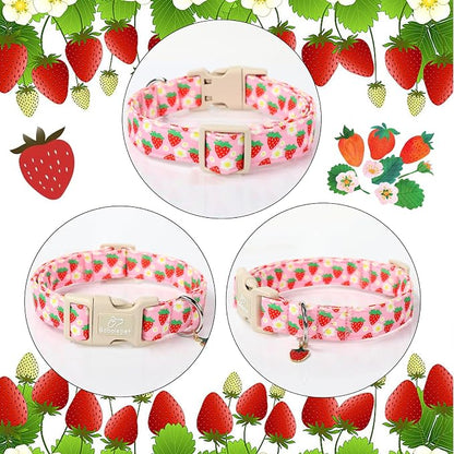 Cute Spring/Summer Dog Collar, Adjustable Pink Strawberry Dog Collars - Image 5