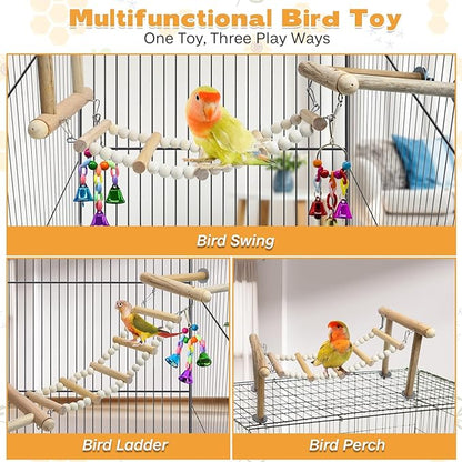 PINVNBY 3PCS Bird Ladder Bridge, Natural Wood Climbing Ladders Flexible Parrot - Image 2