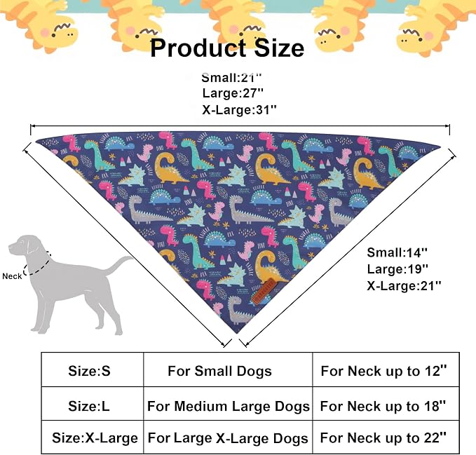 ADOGGYGO Dinosaur Dog Bandanas 2 Pack, Reversible Colorful Animal Pet Scarf - Image 4