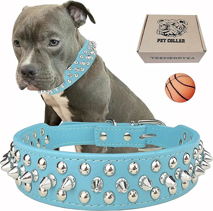 TEEMERRYCA Adjustable PU Leather Spiked Studded Dog Collars by TEEMERRYCA