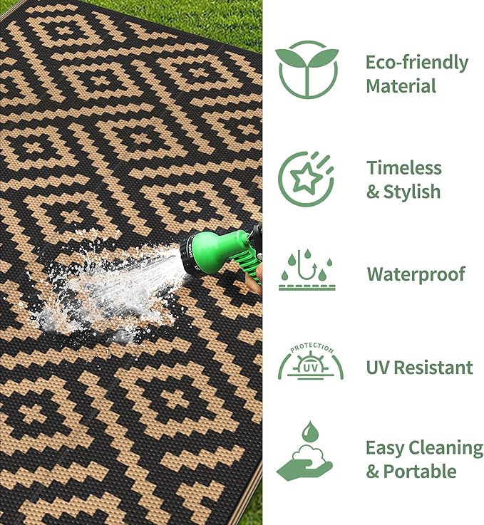 GENIMO 8' Round Outdoor Rug for Patios Clearance, Reversible Plastic Straw Rugs - Image 5