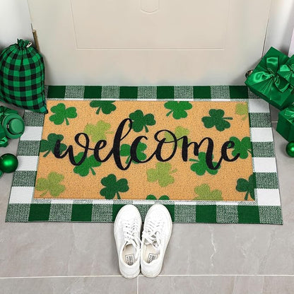 Tinideya 2 Pcs St. Patrick Day Door Mat Welcome Non Slip Coir Mats Clover - Image 5