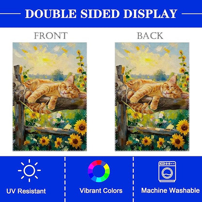 Spring Summer Garden Flag 12x18 inches Double Sided Sleeping Orange Tabby Cat - Image 5