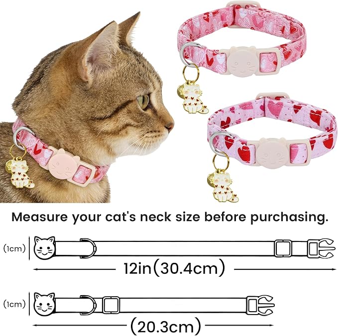 Valentine Cat Collar-2 Pack Collars Red Heart and Line Heart Print Breakaway - Image 6