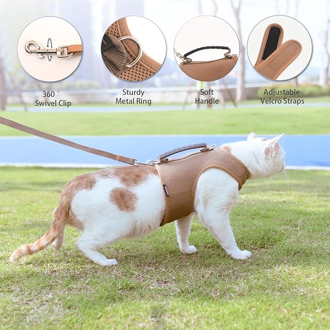 Cat Harness and Leash for Walking Escape Proof Breathable Mesh Fabric, Solid - Image 3