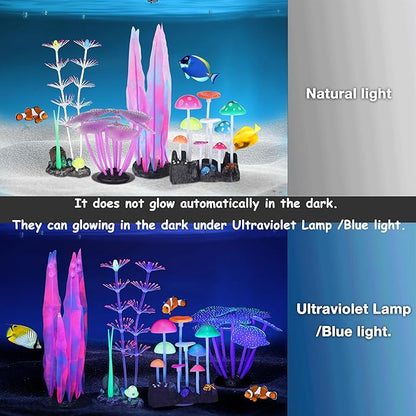 Lpraer 4 Pack Glow Aquarium Decorations Branch Coral Reef Mushroom Seaweed - Image 2