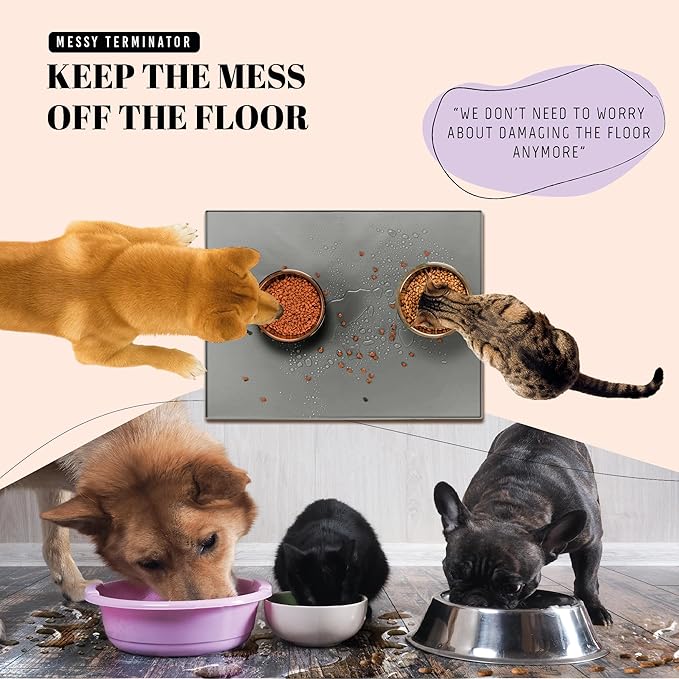 AVERYDAY 100% Waterproof Thicker Silicone Dog Food Mat, 0.63'' Raised Edge Bowl - Image 2