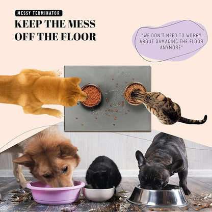 AVERYDAY 100% Waterproof Thicker Silicone Dog Food Mat, 0.63'' Raised Edge Bowl - Image 2