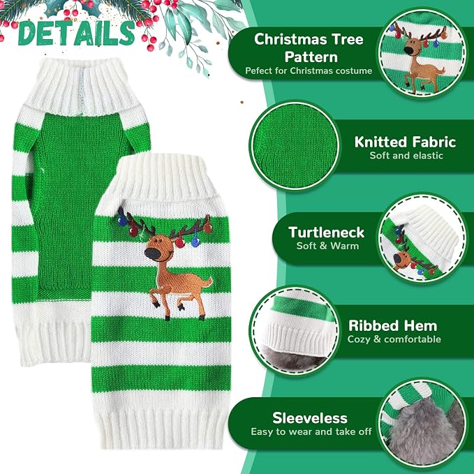 Christmas Dog Sweaters Xmas Pet Outfits Striped Elk Costume Holiday Clothes - Image 3