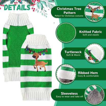 Christmas Dog Sweaters Xmas Pet Outfits Striped Elk Costume Holiday Clothes - Image 3