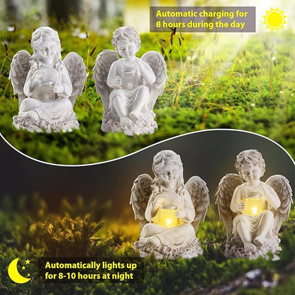 2 Pack Outdoor Angel Statue Garden Decor, Classic Solar Angel Figurine - Image 2