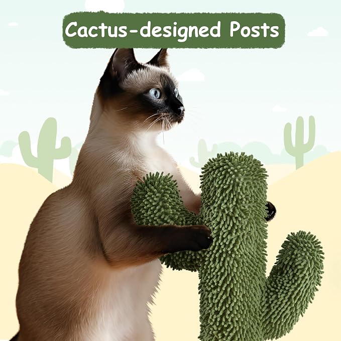 Yaheetech | Cactus Cat Tree | 59.5in Cat Tower w/Cute Perch, Cozy Condo - Image 6