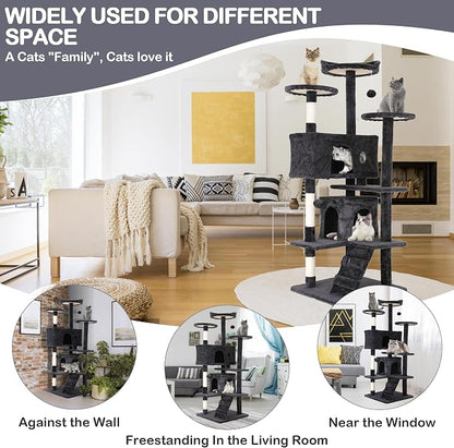 Heavy Duty Cat Tree Tower, Cat Condo, Hanging Ball, Dark Grey - Image 7