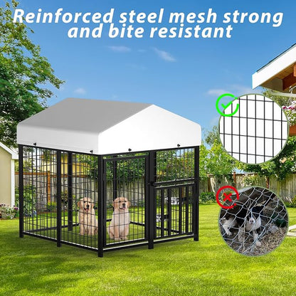 LOVMOR Outdoor Dog Kennel with Roof, Heavy Duty Steel Dog Run Enclosure - Image 5