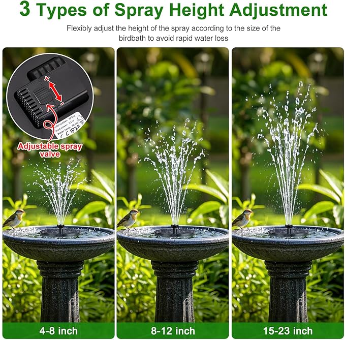 Solar Fountain Pump with Spray Height Adjustment, Upgrade Glass Solar Bird Bath - Image 3