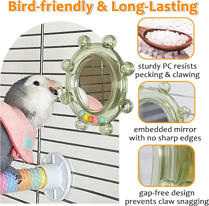 2Pcs Innovation Bird Toy with Hd Mirror, Spinner Rattle Parakeet Toy with - Image 6