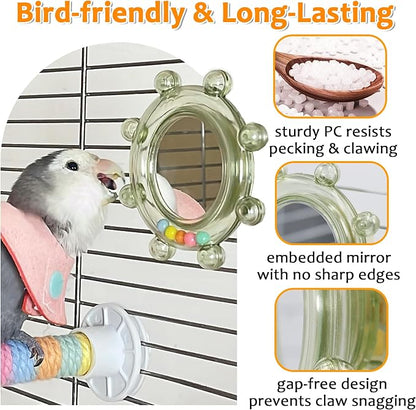 2Pcs Innovation Bird Toy with Hd Mirror, Spinner Rattle Parakeet Toy with - Image 6