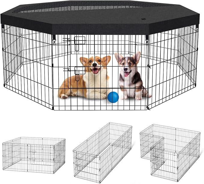 Dog Pen Pet Playpen Dog Fence Indoor Foldable Metal Wire Exercise Puppy Play by Peekaboo