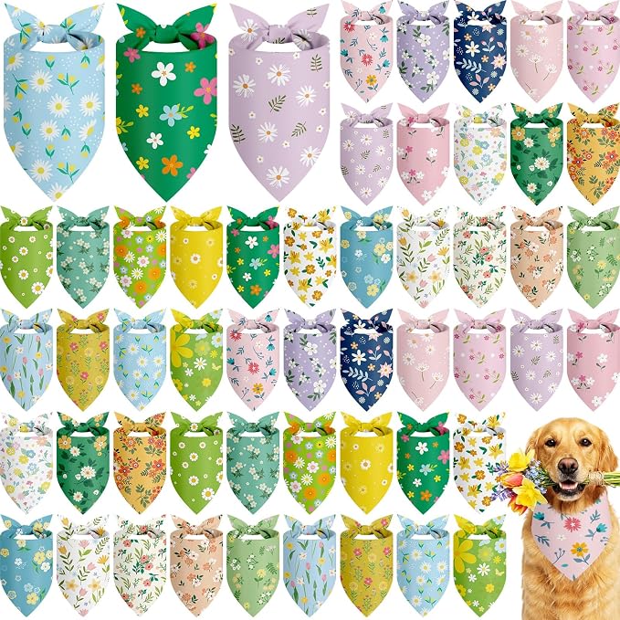 Abbylike 50 Pieces Spring Dog Bandanas Bulk Flower Daisy Sunflower Dog Bandanas by Abbylike