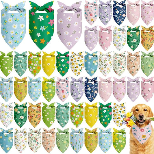 Abbylike 50 Pieces Spring Dog Bandanas Bulk Flower Daisy Sunflower Dog Bandanas by Abbylike