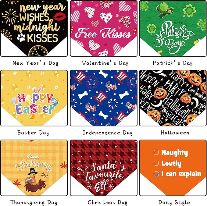 Weewooday 9 Pcs Holiday Dog Bandanas St' Patrick's Day Easter Bandanas Birthday - Image 3