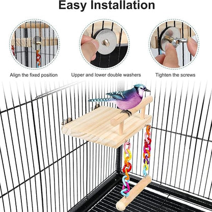 Natural Wood Bird Perch Platform - Image 7