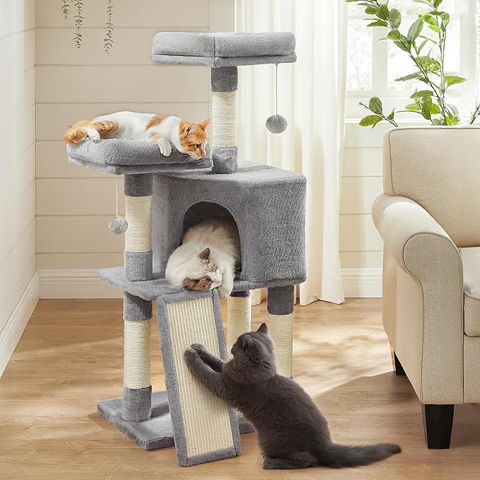 Feandrea Cat Tree, 45.3-Inch Cat Tower, Plush Condo by FeandreabySONGMICSHOME