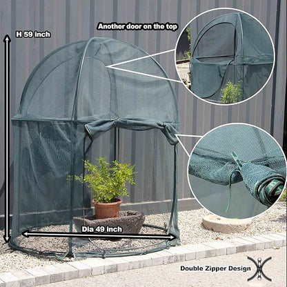 Round 4'x4' Large Plant Mesh Cover 4.9FT Tall Crop Netting Cage Pest Guard Cover - Image 2