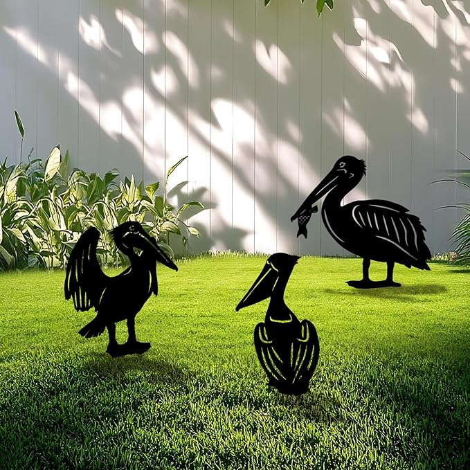 3 Pack Pelican Metal Garden Decorative Stakes, Weather Proof Silhouette Statues by Yonisungardenandoutdoor