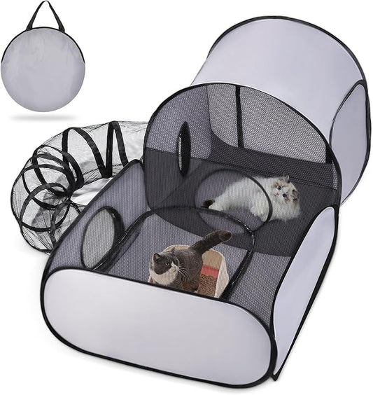 Pet Playpen with Surround Tunnel, Outdoor/Indoor Cat Playpen with Breathable by TailTastic
