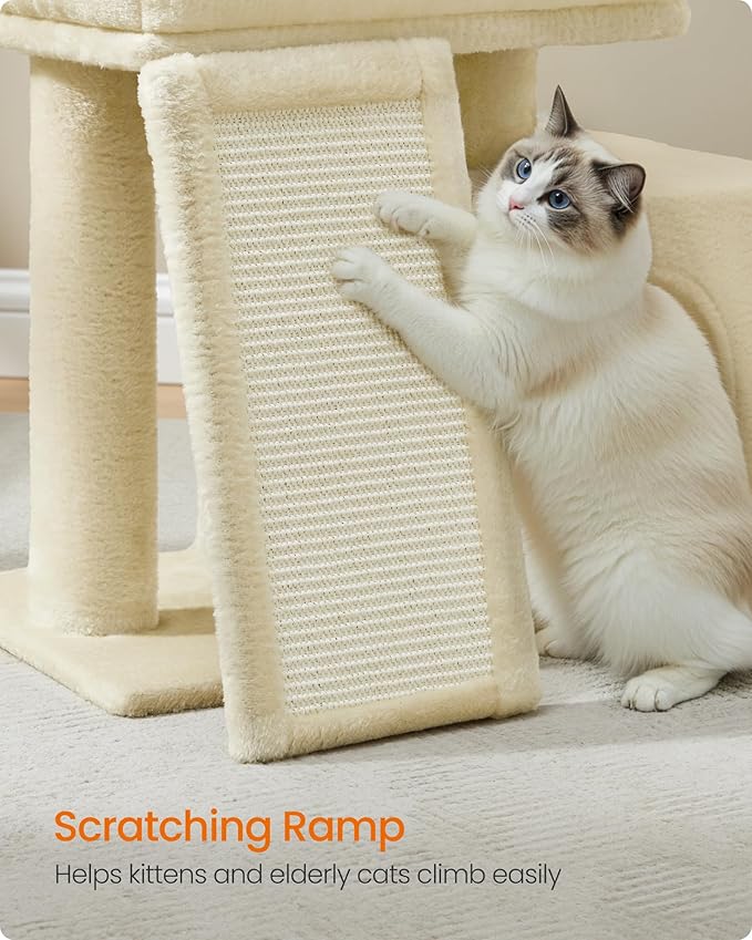 Feandrea Small Cat Tree, Cat Tower Condo, Scratching Ramp, Large Top Perch - Image 6