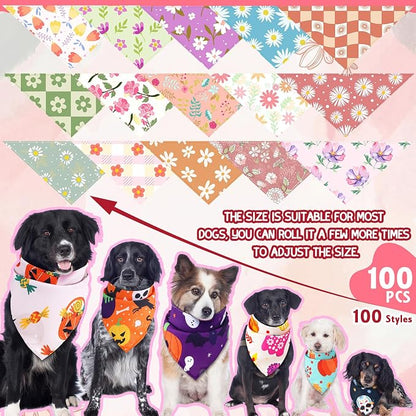 100 Pcs Spring Floral Dog Bandanas Bulk Pet Bibs Colorful Triangle Scarf Floral - Image 3