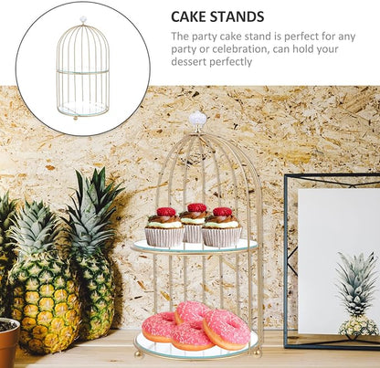DOITOOL Gold Metal Cupcake Stand Bird Cage Dessert Stand, 2 Tier Dessert - Image 6